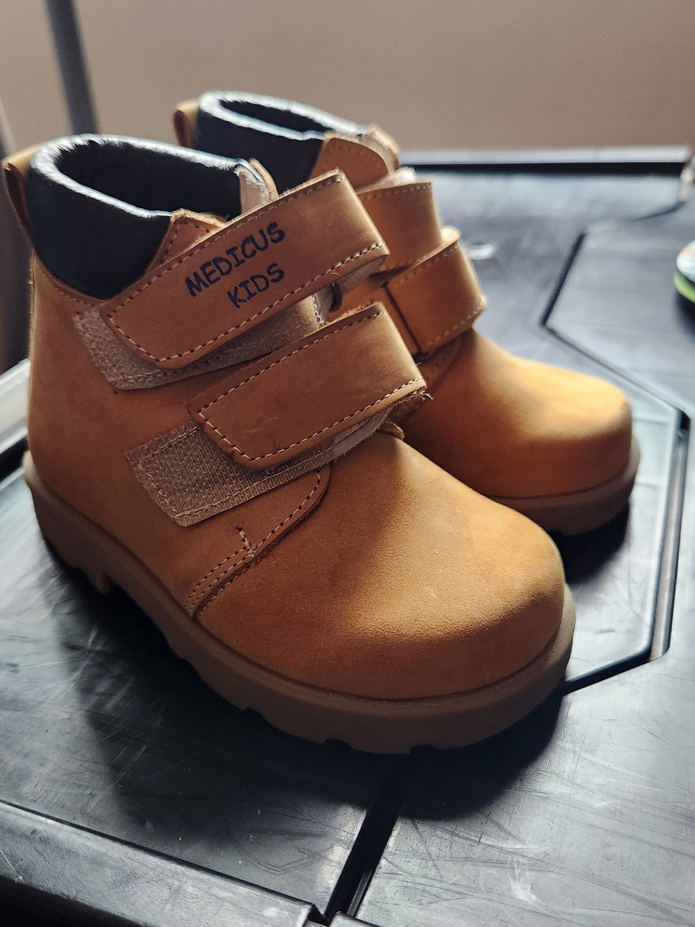 Tan Velcro Strap Kids Boots Size 24